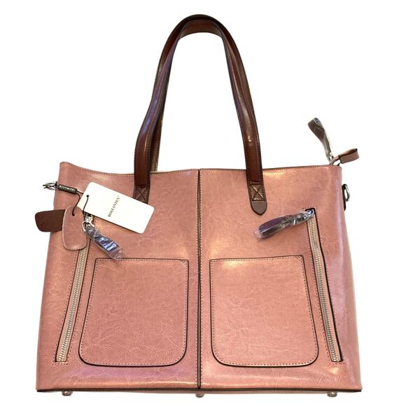 Bostanten Womens Large Leather Pink Briefcase Vintage Tote Work Bag Organize NWT - Picture 1 of 15